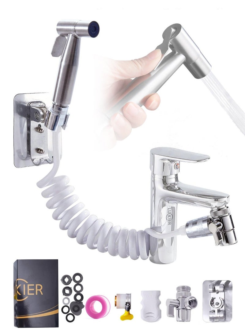 Generic Stainless steel portable travel Shattaf portable bidet faucet, boosted water flow Shatafa kit, 3m hose, 2 types of bases, adapter kit. Suitable for home/hotel/camping/female/baby care  - Image 1