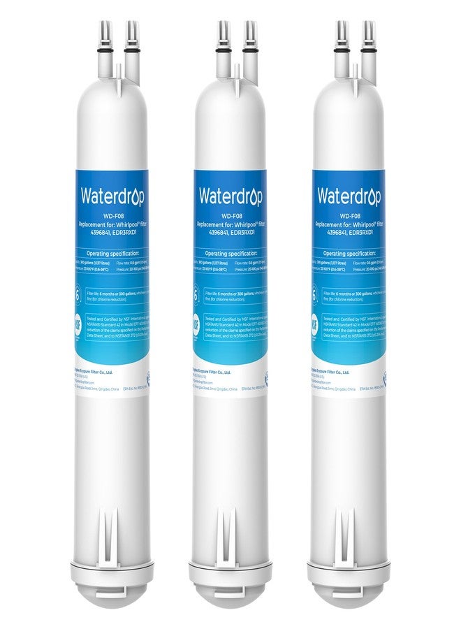 ووتر دروب فلتر مياه بديل من Waterdrop طراز WD-F08، متوافق مع الأرقام 4396841، وEverydrop® Filter 3، وEDR3RXD1، و4396710، وKenmore® 46-9083، و46-9030، وفلتر مياه للثلاجة والمطبخ، 3 فلاتر - Image 1