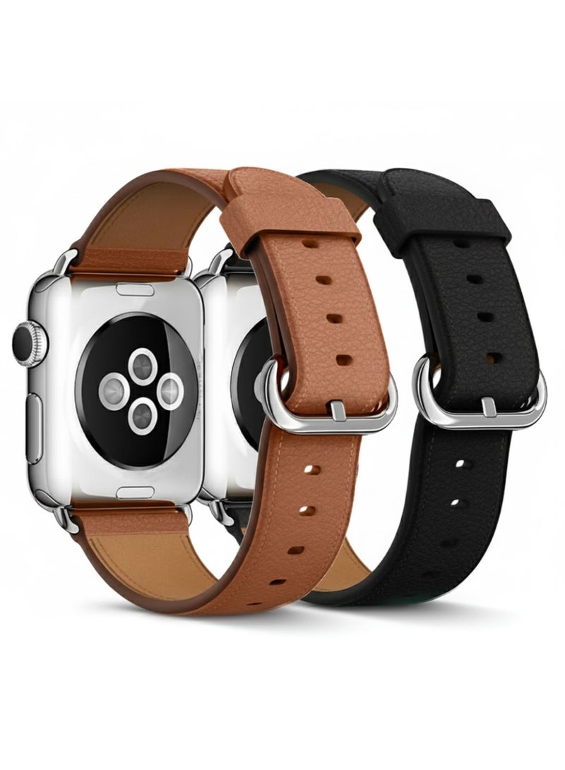 O Ozone (Pack of 2) Leather Strap For Apple Watch Band 38mm 40mm 40mm 41mm For iWatch Series SE/8/7/6/5/4/3/2/1 -Multi2 - Image 1
