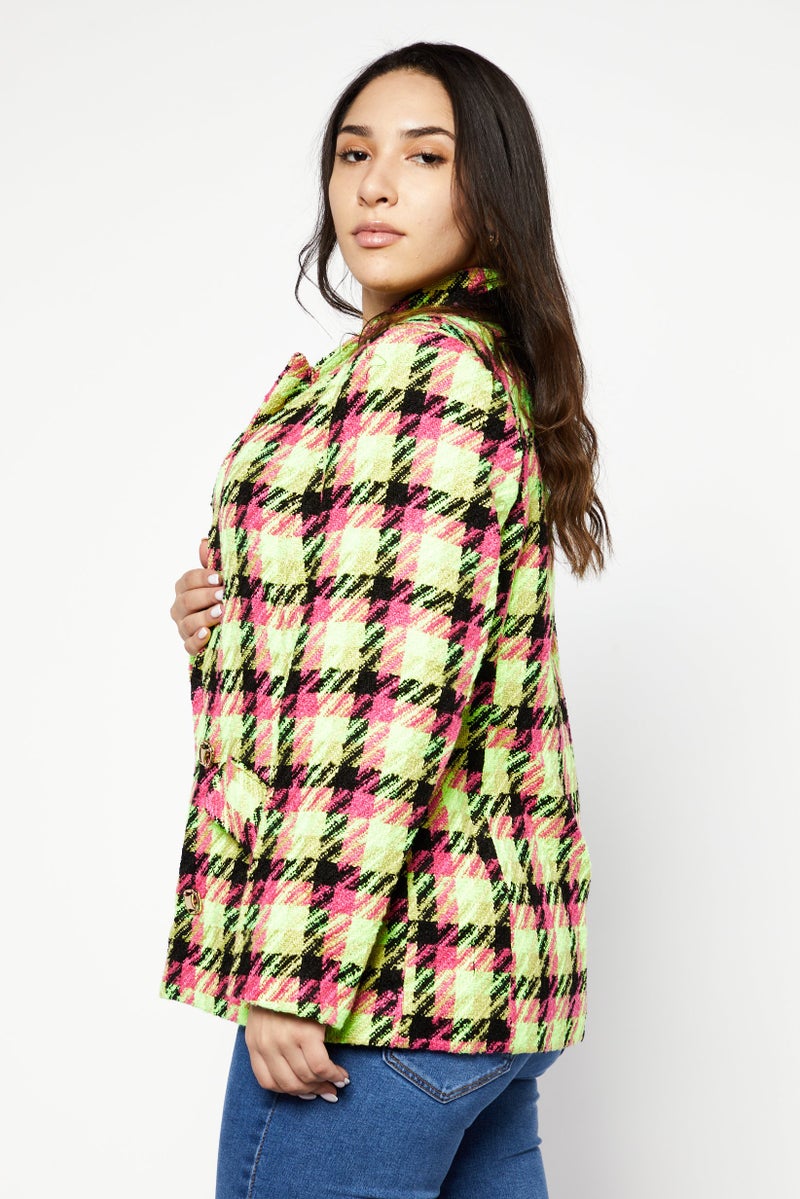 RIVER ISLAND Women Petite Fit Plaid Casual Blazers, Lime Green Combo - Image 3