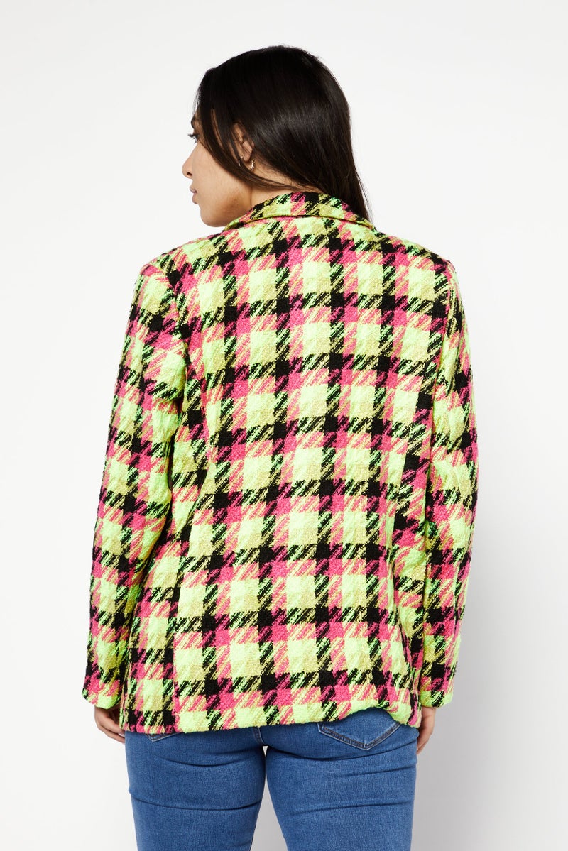 RIVER ISLAND Women Petite Fit Plaid Casual Blazers, Lime Green Combo - Image 4