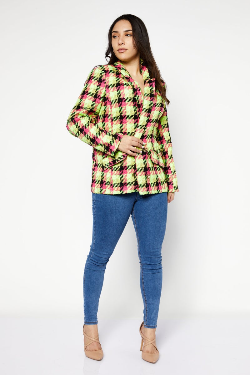 RIVER ISLAND Women Petite Fit Plaid Casual Blazers, Lime Green Combo - Image 2