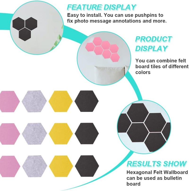 كلاراكو لوحة كلاركو سداسية الشكل من اللباد، 12 قطعة، لوحة تذكير مزخرفة، لوحات جدارية ملونة، بلاط جدران من اللباد، لوحة دبابيس ذاتية الدفع، لوحة مذكرات من اللباد، لوحة دبابيس للصور، بلاط سيراميك، عناصر عرض ثلاثية الأبعاد - Image 2