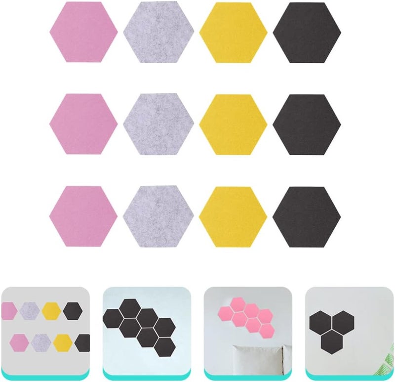 كلاراكو لوحة كلاركو سداسية الشكل من اللباد، 12 قطعة، لوحة تذكير مزخرفة، لوحات جدارية ملونة، بلاط جدران من اللباد، لوحة دبابيس ذاتية الدفع، لوحة مذكرات من اللباد، لوحة دبابيس للصور، بلاط سيراميك، عناصر عرض ثلاثية الأبعاد - Image 5