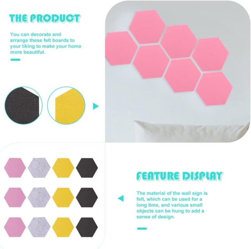 كلاراكو لوحة كلاركو سداسية الشكل من اللباد، 12 قطعة، لوحة تذكير مزخرفة، لوحات جدارية ملونة، بلاط جدران من اللباد، لوحة دبابيس ذاتية الدفع، لوحة مذكرات من اللباد، لوحة دبابيس للصور، بلاط سيراميك، عناصر عرض ثلاثية الأبعاد - Image 3