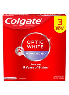 Colgate Colgate Optic White Advanced Hydrogen Peroxide Toothpaste, Teeth Whitening Toothpaste Pack, Enamel-Safe Formula, Helps Remove Tea, Coffee, and Wine Stains, Sparkling White, 3 Pack, 3.2 oz  - Image 1