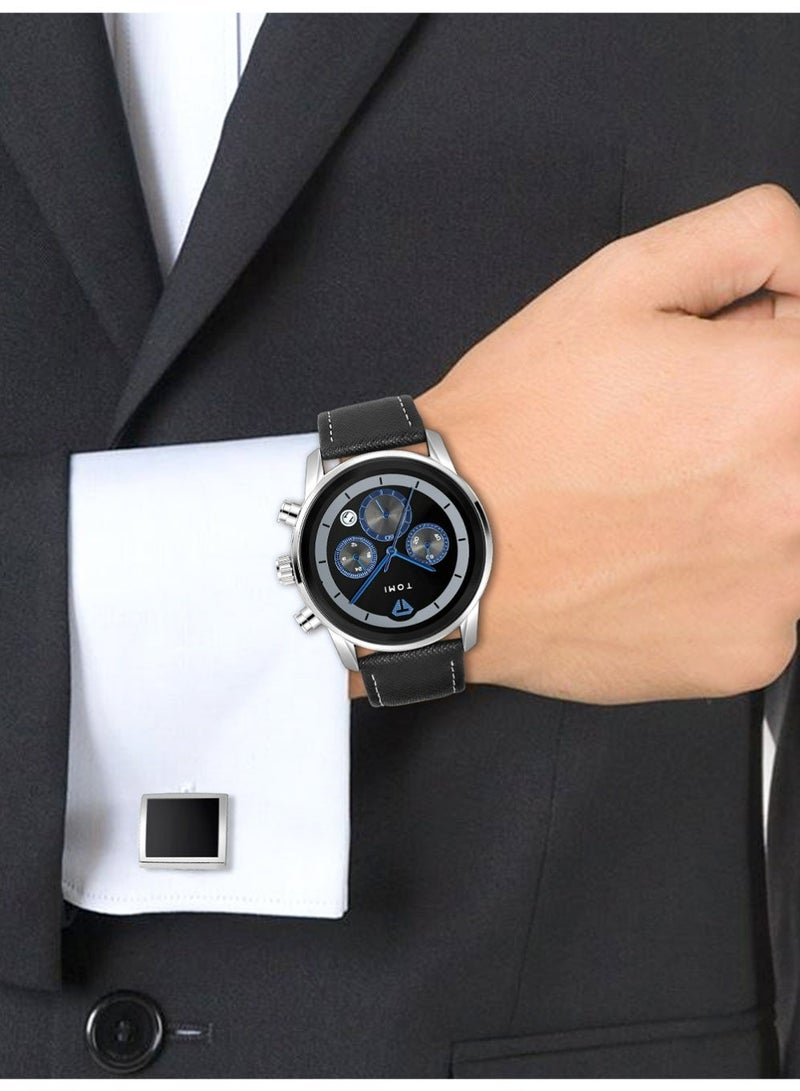 TOMI Men's Elegant Watch Set - Wrist Watch And Cufflinks And Tie Clip, Business Leather Strap, Silver Black Cufflinks Tie Clip for Daily Wear and Gift Giving Men's Watch Sets - Image 4