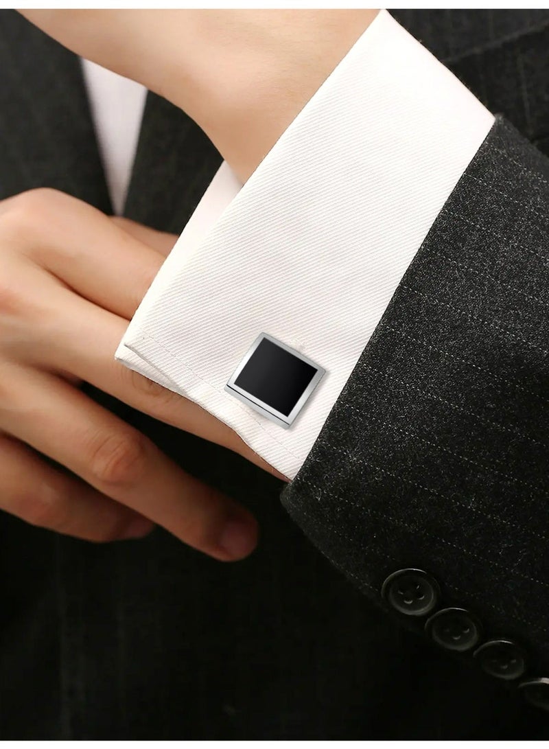 TOMI Men's Elegant Watch Set - Wrist Watch And Cufflinks And Tie Clip, Business Leather Strap, Silver Black Cufflinks Tie Clip for Daily Wear and Gift Giving Men's Watch Sets - Image 5