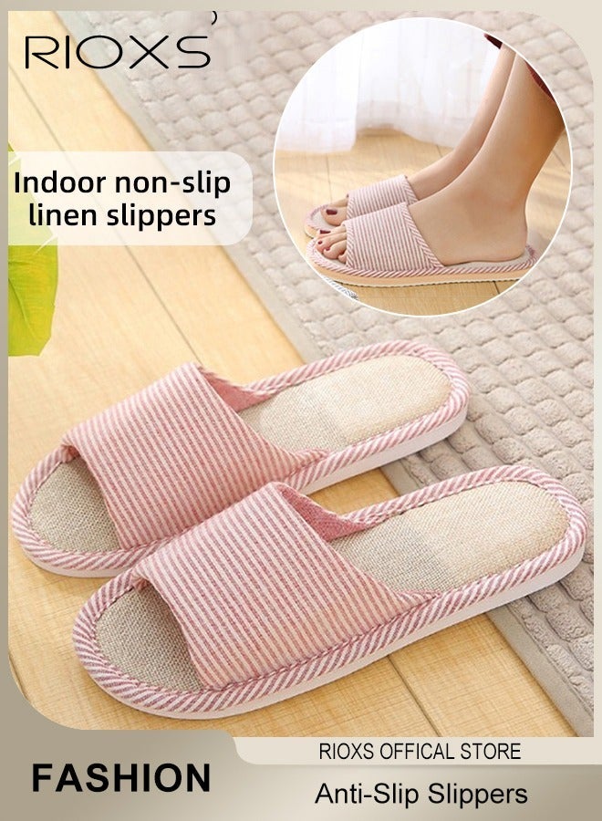 ريوكس أحذية مزدوجة، أحذية قطنية مقطعية مفتوحة الأصابع للرجال والنساء، أحذية صندل مسطحة مضادة للانزلاق من نوع يونيسيس، أحذية كتانية ناعمة قابلة للتنفس، أحذية مفتوحة الأصابع للاستخدام في المنزل/غرفة النوم/غرفة المعيشة/في الداخل وفي الهواء الطلق - Image 2