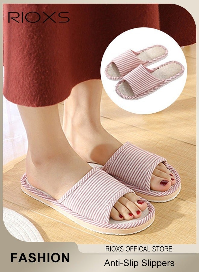ريوكس أحذية مزدوجة، أحذية قطنية مقطعية مفتوحة الأصابع للرجال والنساء، أحذية صندل مسطحة مضادة للانزلاق من نوع يونيسيس، أحذية كتانية ناعمة قابلة للتنفس، أحذية مفتوحة الأصابع للاستخدام في المنزل/غرفة النوم/غرفة المعيشة/في الداخل وفي الهواء الطلق - Image 1