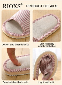RIOXS Couple Slippers,Striped Cotton Open Toe Slippers For Men And Women,Unisex Anti-Slip Flat Sandal Slippers,Soft Breathable Linen Slippers,Open Toe Slippers For House/ Bedroom/ Living Room/ Indoor And Outdoor Use  - Image 3