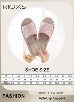 RIOXS Couple Slippers,Striped Cotton Open Toe Slippers For Men And Women,Unisex Anti-Slip Flat Sandal Slippers,Soft Breathable Linen Slippers,Open Toe Slippers For House/ Bedroom/ Living Room/ Indoor And Outdoor Use  - Image 4