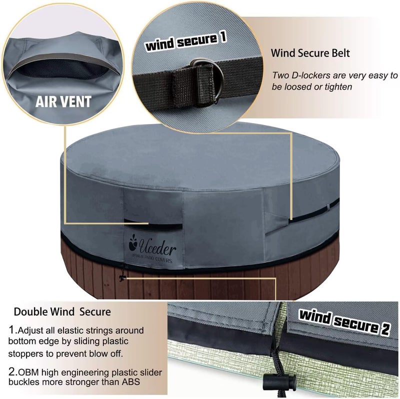 UCEDER Round Waterproof Hot Tub Cover -Outdoor Spa Cover Cap(Actual Size 85''x20'' Fit 83''x 20'') 600D Heavy Duty Polyester Hot Tub Cover Protector(Dark Gray) - Image 4
