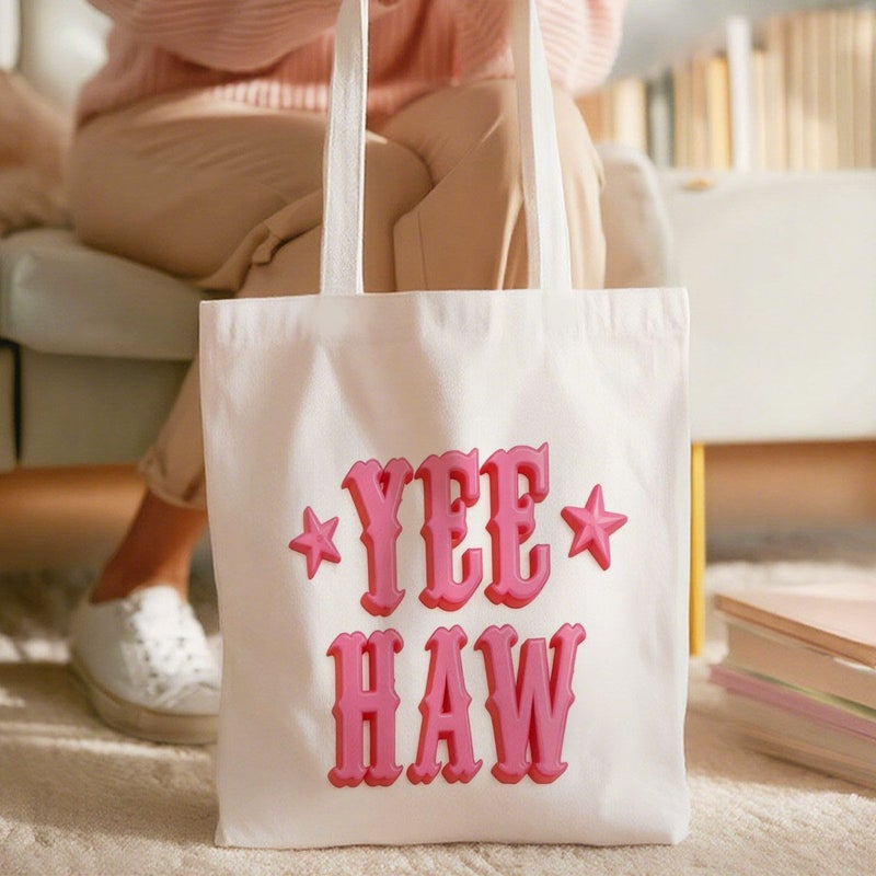 حقيبة قماشية Yeehaw Star بطابع نجمي، مقاس 13.8 × 15.75 بوصة، طباعة مزدوجة الوجهين، حقيبة يد للاستخدام اليومي - Image 1