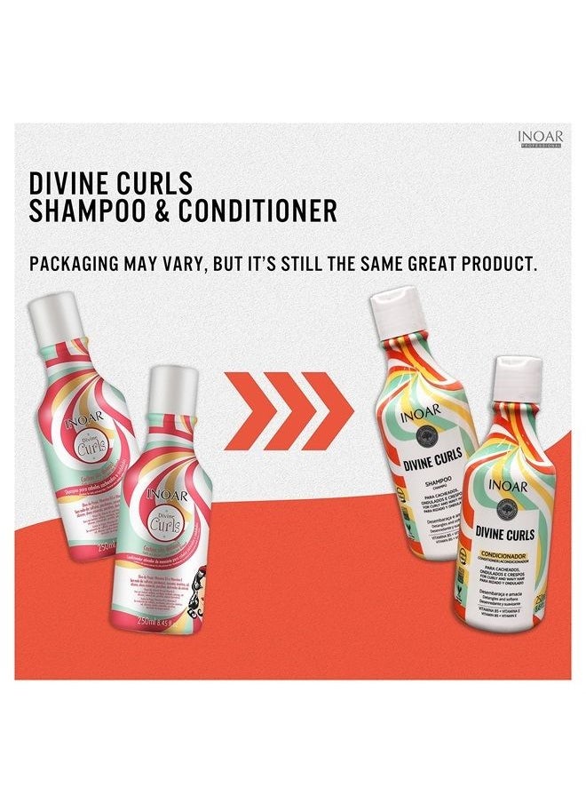 Inoar - INOAR PROFESSIONAL - Divine Curls Shampoo & Conditioner - The Perfect Combination to Clean & Smooth Each Strand Without Weighing Down Your Hair For Beautiful & Bouncy Curls (8.45 Ounce/250 Milliliter) - Image 1