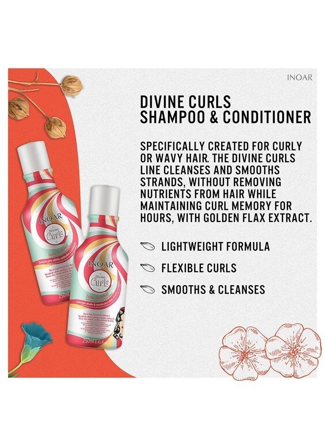 Inoar - INOAR PROFESSIONAL - Divine Curls Shampoo & Conditioner - The Perfect Combination to Clean & Smooth Each Strand Without Weighing Down Your Hair For Beautiful & Bouncy Curls (8.45 Ounce/250 Milliliter) - Image 1