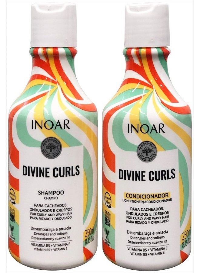 Inoar - INOAR PROFESSIONAL - Divine Curls Shampoo & Conditioner - The Perfect Combination to Clean & Smooth Each Strand Without Weighing Down Your Hair For Beautiful & Bouncy Curls (8.45 Ounce/250 Milliliter) - Image 1