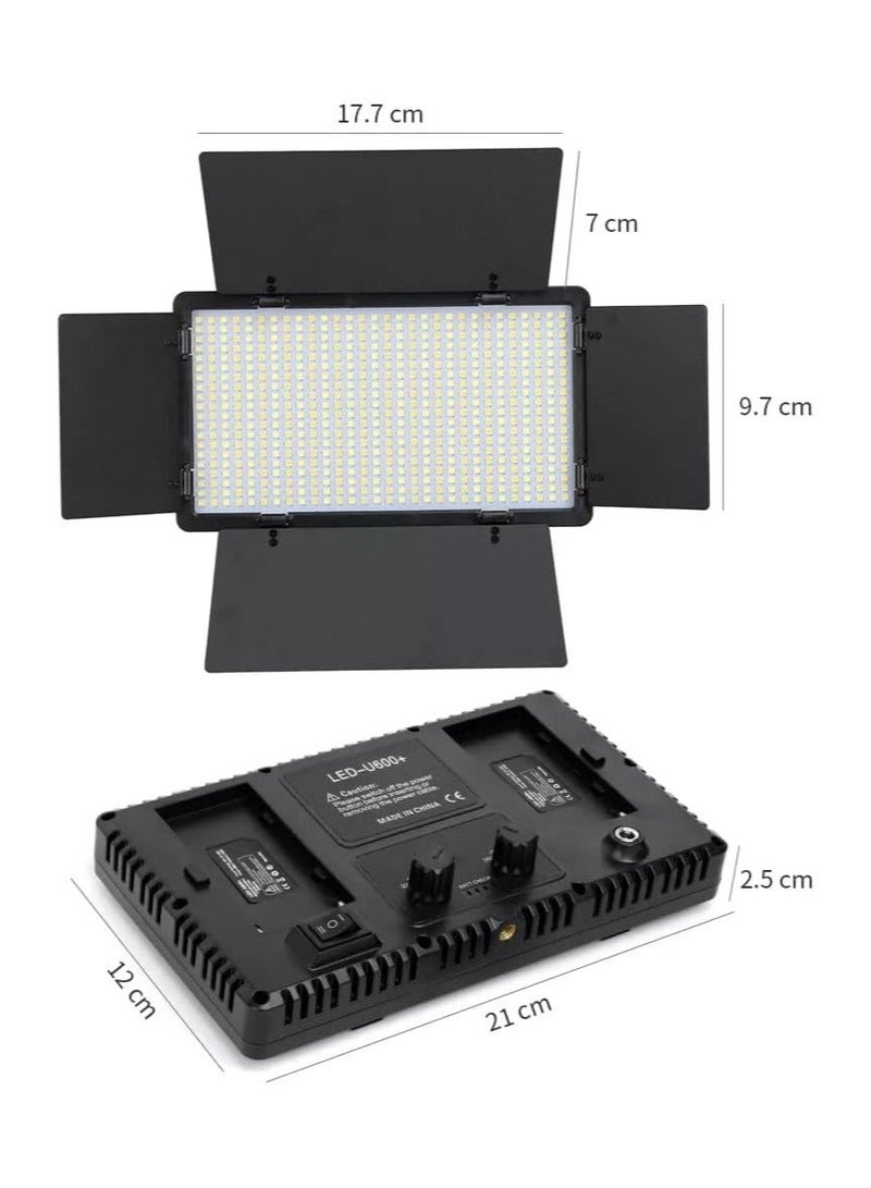 ليدين إضاءة كاميرا 600 LED - لوحة LED قابلة للتعتيم 3200K-6500K مع حامل وبطارية قابلة لإعادة الشحن ومحول تيار متردد - إضاءة استوديو محمولة لليوتيوب ومقاطع الفيديو وتيك توك والبكرات والتصوير الفوتوغرافي - Image 5