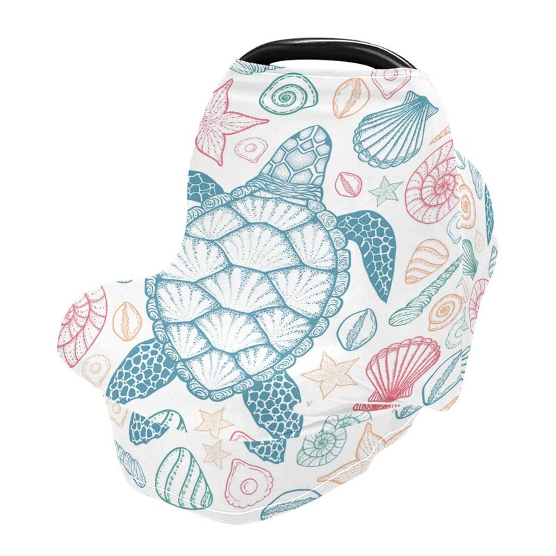 senya Sea Turtle Starfish Shells Baby Car Seat Covers, Nursing Cover Breastfeeding Scarf Soft Breathable Stretchy Coverage, Infant Stroller Cover for Boys Girls - Image 1