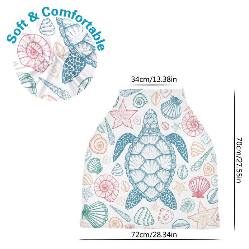senya Sea Turtle Starfish Shells Baby Car Seat Covers, Nursing Cover Breastfeeding Scarf Soft Breathable Stretchy Coverage, Infant Stroller Cover for Boys Girls - Image 3