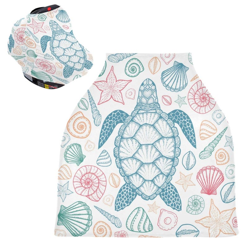 senya Sea Turtle Starfish Shells Baby Car Seat Covers, Nursing Cover Breastfeeding Scarf Soft Breathable Stretchy Coverage, Infant Stroller Cover for Boys Girls - Image 2