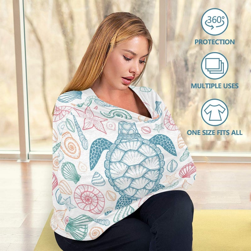 senya Sea Turtle Starfish Shells Baby Car Seat Covers, Nursing Cover Breastfeeding Scarf Soft Breathable Stretchy Coverage, Infant Stroller Cover for Boys Girls - Image 5