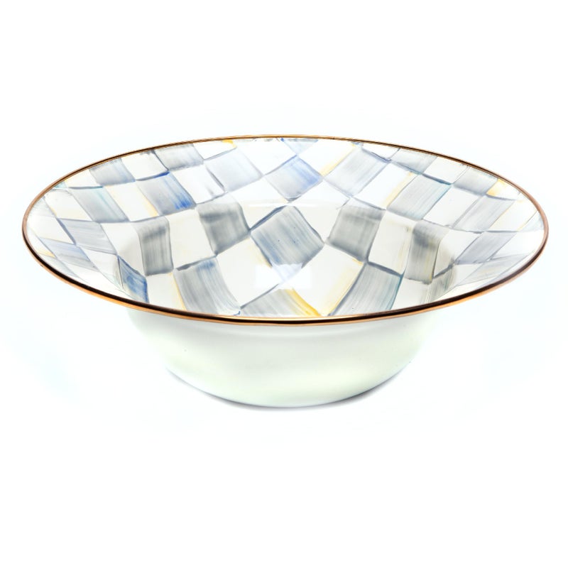 MACKENZIECHILDS Enamel Serving Bowl Enamel Serveware Bowl 12 Inches GrayandWhite Sterling Check