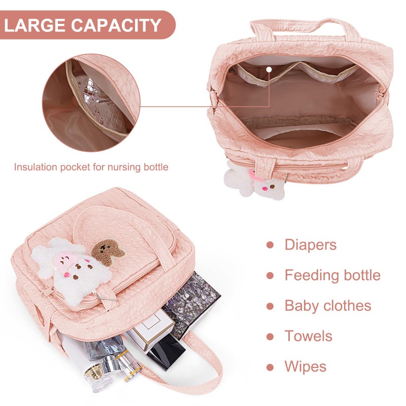 Lushandy Baby Diaper Bag Tote, Mom Bag Crossbody Diaper Bags Baby Travel Bags for Girl PaÃ±aleras Para Bebe (Pink, Small) - Image 3