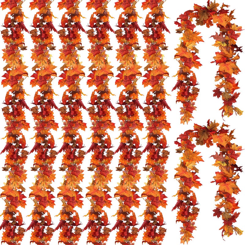 CQURE CQURE 8 Pack Fall Leaf Garland  Artificial Maple Leaves Thanksgiving Decor for Home Wedding Fireplace Party 