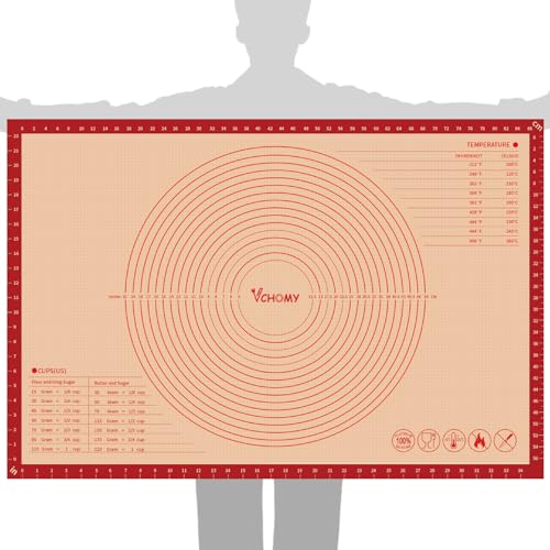 VCHOMY Extra Large Silicone Pastry Mat for Counter Rolling Dough36x24 Inch075mm ThickNon Slip Silicone Baking Mat with Measurement36 x 24 InRed - Image 1