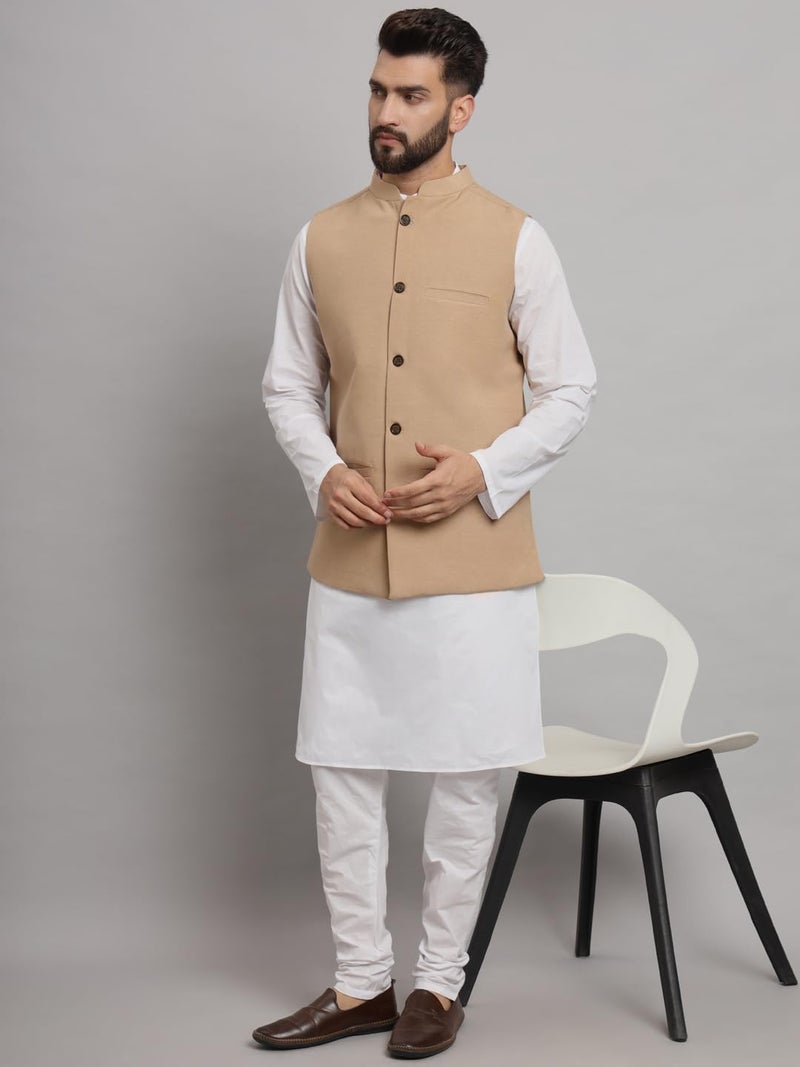 LATEST CHIKAN Men's Traditional Cotton Solid Nehru Jacket/Waistcoat -SADRI-DB-BG-36 - Image 2