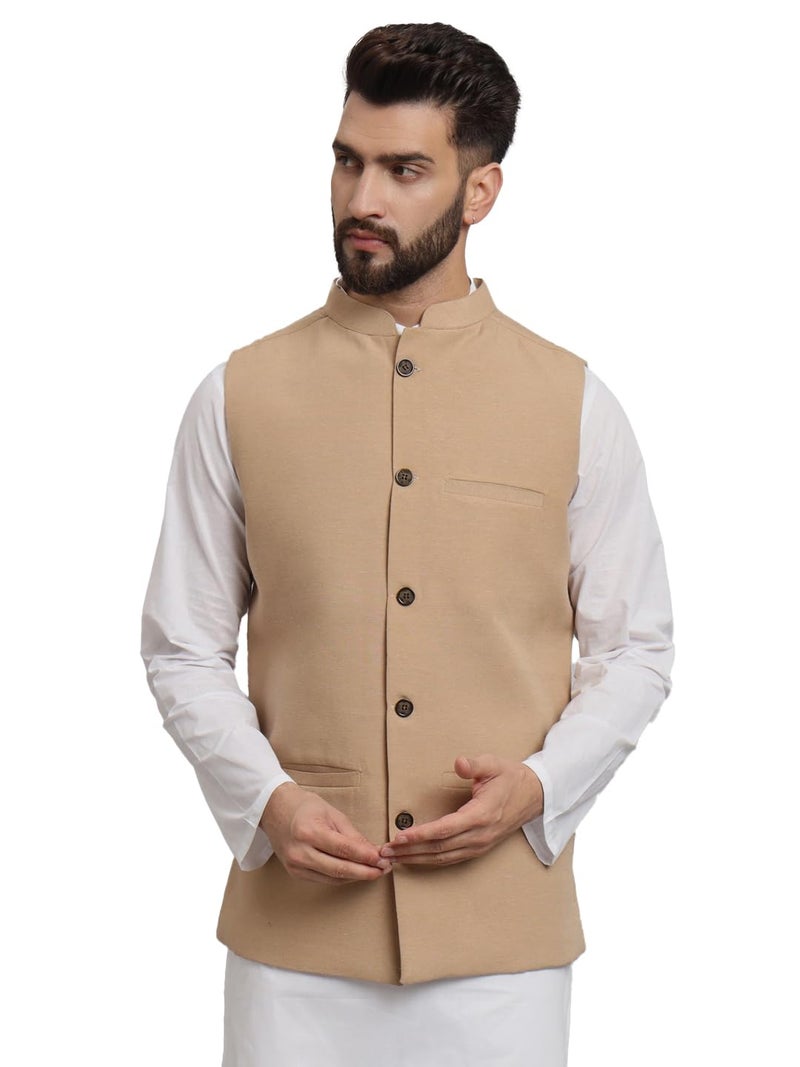 LATEST CHIKAN Men's Traditional Cotton Solid Nehru Jacket/Waistcoat -SADRI-DB-BG-36 - Image 1