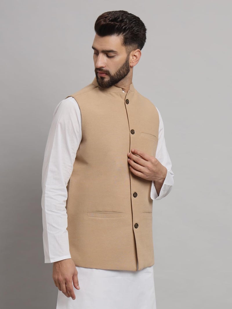 LATEST CHIKAN Men's Traditional Cotton Solid Nehru Jacket/Waistcoat -SADRI-DB-BG-36 - Image 3