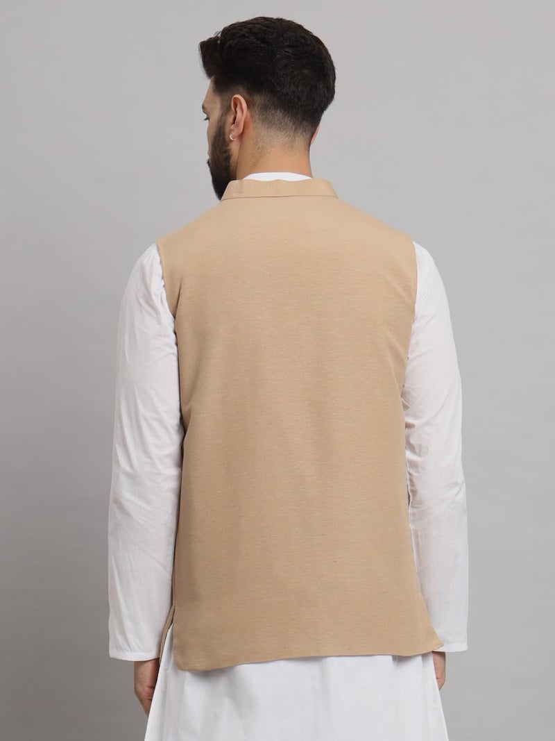 LATEST CHIKAN Men's Traditional Cotton Solid Nehru Jacket/Waistcoat -SADRI-DB-BG-36 - Image 4