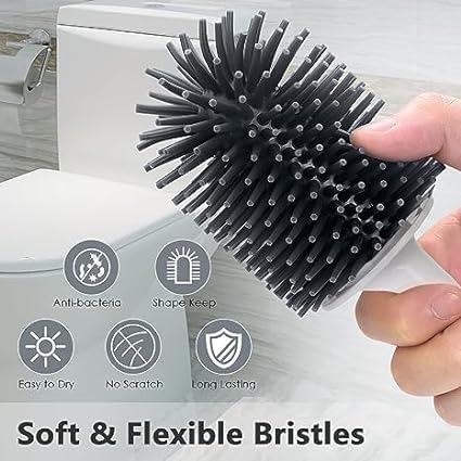 IMUU Toilet Brush and Holder Modern Design, Silicone Toilet Brush Sets, Long Handled Toilet Cleaner Brush, Bathroom Toilet Brush Holder Set, FreeStanding or Wall Mounted for Bathroom Toilet - Image 5
