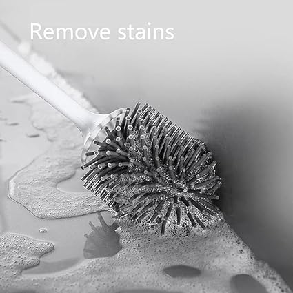 IMUU Toilet Brush and Holder Modern Design, Silicone Toilet Brush Sets, Long Handled Toilet Cleaner Brush, Bathroom Toilet Brush Holder Set, FreeStanding or Wall Mounted for Bathroom Toilet - Image 3