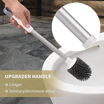 IMUU Toilet Brush and Holder Modern Design, Silicone Toilet Brush Sets, Long Handled Toilet Cleaner Brush, Bathroom Toilet Brush Holder Set, FreeStanding or Wall Mounted for Bathroom Toilet - Image 4