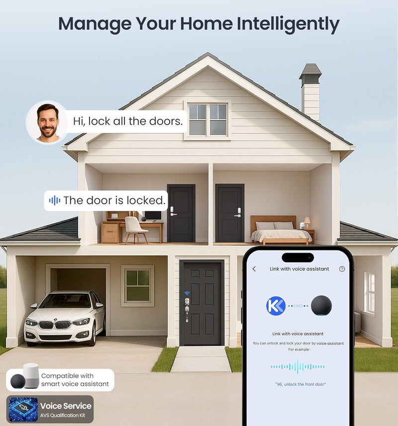Veise VE012W Built-in WiFi Fingerprint Smart Lock, App Remote Control, No Hub Needed, Keyless Entry, Front Door Smart Deadbolt, Digital Keypad, Auto Lock, IP55 Waterproof, BHMA Grade 3, Satin Nickel - Image 4