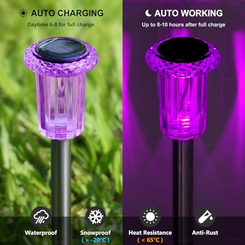 DenicMic Solar Christmas Lights Outdoor 10 Pack Purple LED Waterproof Yard Garden Patio Backyard Pathway Walkway Landscape Path Lawn Outside Christmas Decorations Outdoor - Image 3