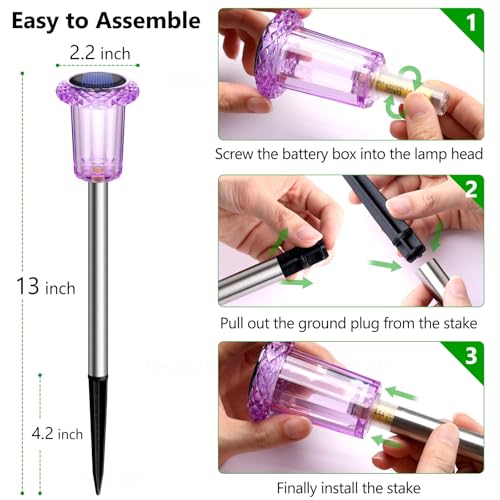 DenicMic Solar Christmas Lights Outdoor 10 Pack Purple LED Waterproof Yard Garden Patio Backyard Pathway Walkway Landscape Path Lawn Outside Christmas Decorations Outdoor - Image 4