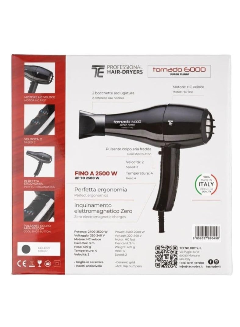 تكنو دراي  مجفف شعر تيكنو إليترا تورنادو 6000 بقوة 2500 واط – احترافي سوبر تربو، فضي وخفيف الوزن - Image 4