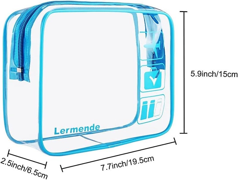 Lermende 2pcs/pack Clear Travel Toiletry Bag, Clear Makeup Bag for Women & TSA Approved Toiletry Bag Travel Carry On Airport Airline Quart Sized Clear Cosmetic Bag - Blue - Image 2