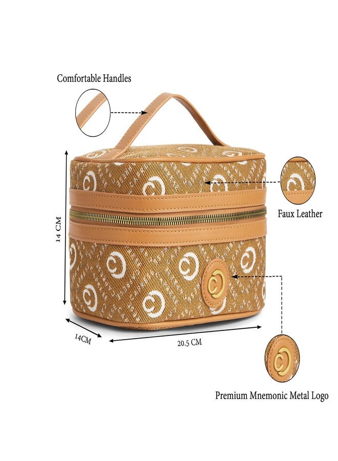 Caprese Florida Small Vanity Bag for Women | Elegant & Classic Design with Spacious Storage for Jewelry, Makeup, Necklaces, Rings & More | Perfect for Travel & Special Occasions (Tan) - Image 3