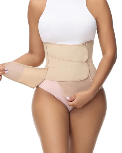 SHAPSHE Waist Trainer for Women Postpartum Recovery Wrap Girdles Cincher Corset Shapewear Belly Band Tan S - Image 1