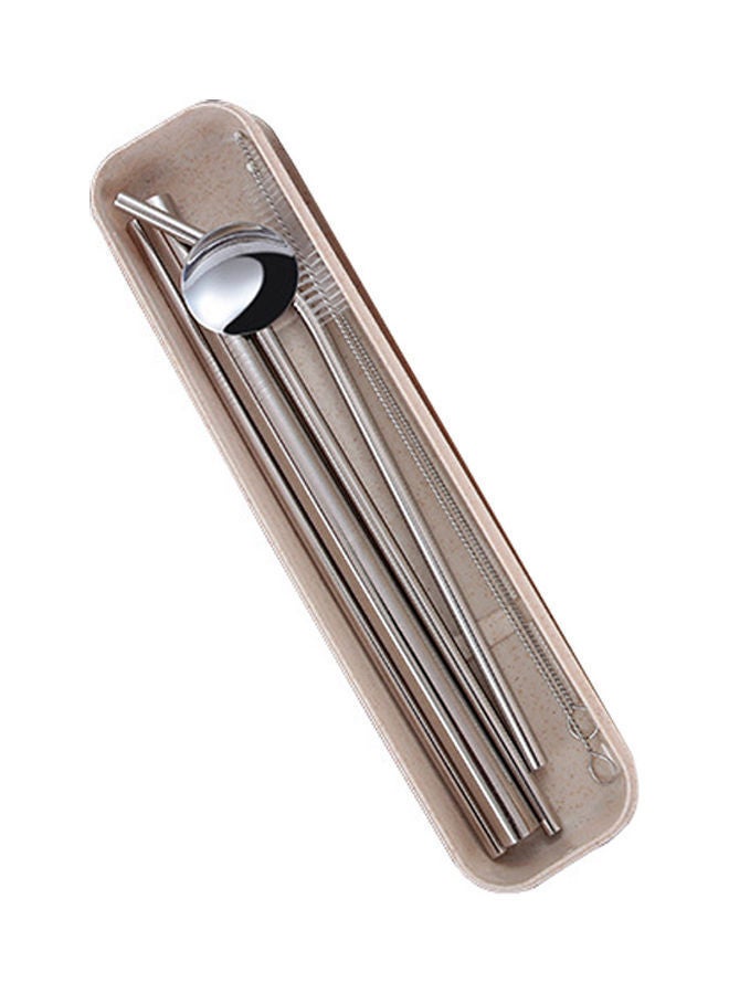 NIBEMINENT 304 Stainless Steel Eco Friendly Drinking Straw Reusable Cleaner Brush Kit Silver 25x3x6cm  - Image 1