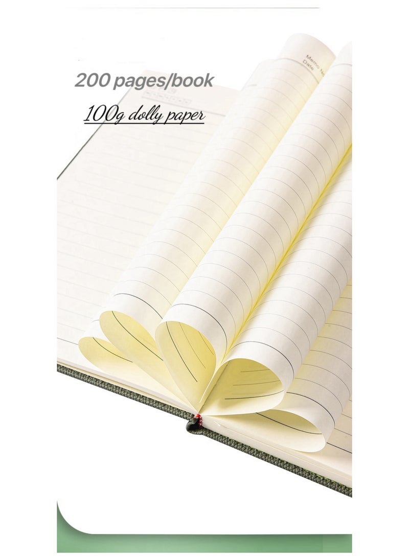 Generic 2 piece set A5 Business Writing Notebook with Imitation Leather Cover Horizontal Grid Diary Notebook 200 s Suitable for Office Family School Business Travel Writing Student Essay Writing (Green)  - Image 2