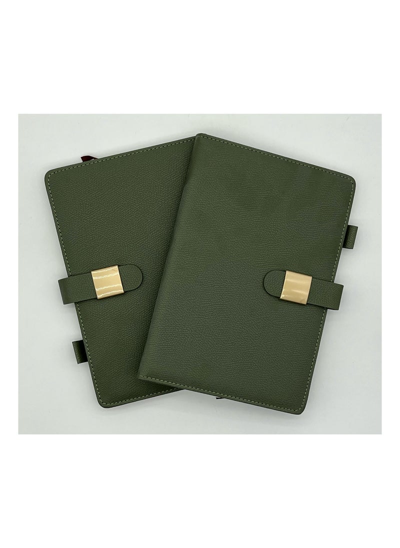 Generic 2 piece set A5 Business Writing Notebook with Imitation Leather Cover Horizontal Grid Diary Notebook 200 s Suitable for Office Family School Business Travel Writing Student Essay Writing (Green)  - Image 1