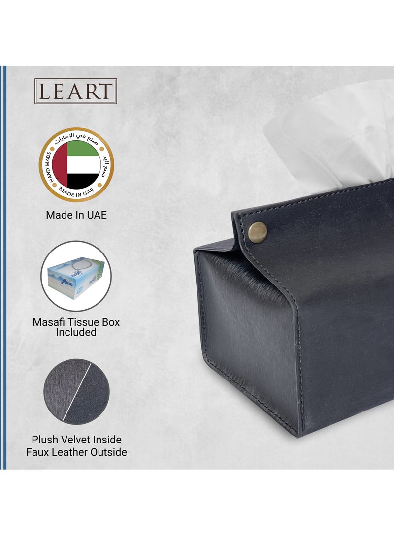 LeArt Leather Tissue Box Holder – Tissue Box Holder for Home Decorations for Living Room, Bedroom and Office | Tissue Box Cover | Car Tissue Holder | Tissue Box Cover for Car (Metallic Black) - Image 2