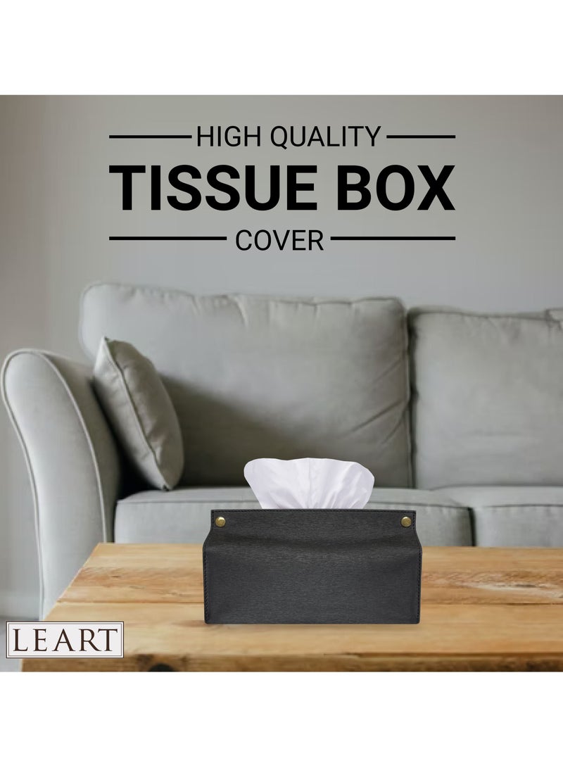 LeArt Leather Tissue Box Holder – Tissue Box Holder for Home Decorations for Living Room, Bedroom and Office | Tissue Box Cover | Car Tissue Holder | Tissue Box Cover for Car (Metallic Black) - Image 4