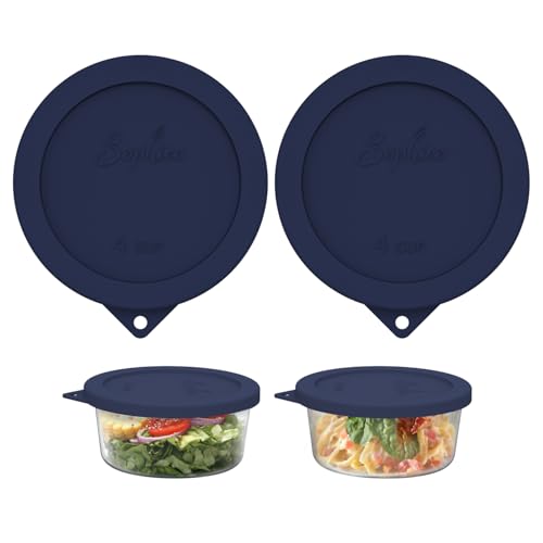 Sophico 4 Cup Round Silicone Storage Cover Lids Replacement for Anchor Hocking and Pyrex 7201-PC Glass Bowls (Container not Included) (Navy Blue-2 Pack) - Image 1